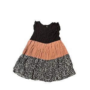 Seasty Tiered Midi Dress Black Rose Spot Print Short Sleeve Casual Womens S